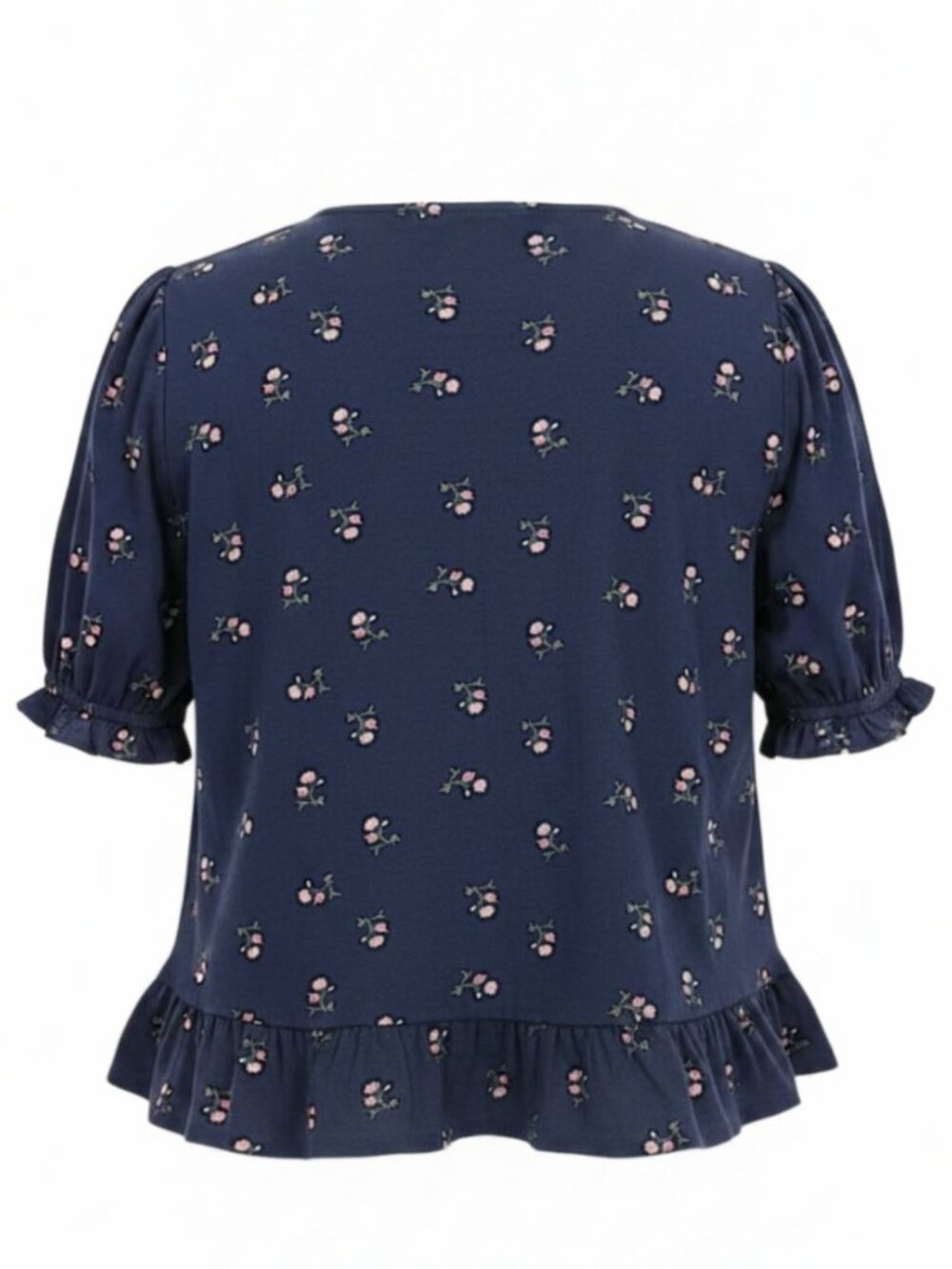 Lucky Brand Navy Floral Ruffle Peplum Top Large - Picture 7 of 7